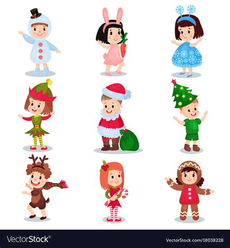 Cute Little Kids Wearing Christmas Costumes Set Vector Image