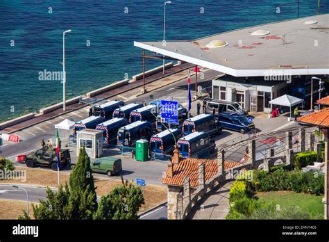 French-Italian Border Control in Menton. French Police and Italian Military control the Border ...