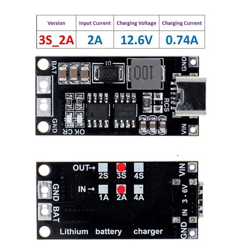 Type C BMS 2S 3S 4S 1A 2A 4A 18650 21700 3 7V Lithium Battery Charge