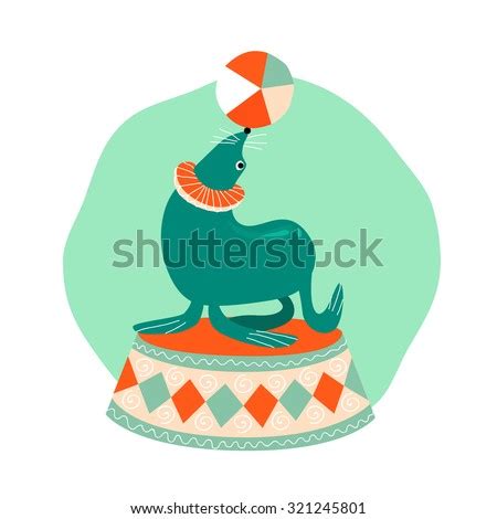 Cartoon Circus Seal Playing Ball Illustration Stock Vector