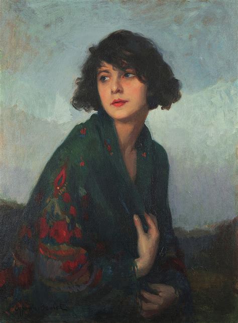 Woman With Green Scarf Painting By Cyprien Eugene Boulet Fine Art America