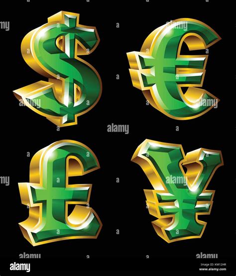 Vector Main Currency Symbols In 3D Style Dollar Euro Pound And Yen