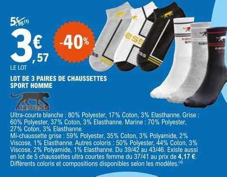 Promo Lot De Paires De Chaussettes Sport Homme Airness Chez E Leclerc