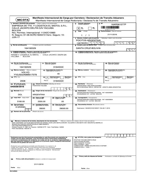 Documento Mic En Transito Aduanero