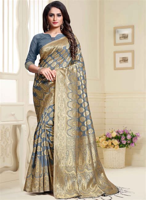 Buy Grey Art Silk Traditional Designer Saree Online