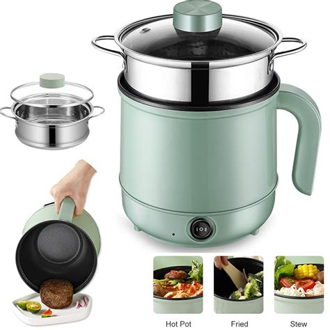 LASIEYO Non Stick Electric Hot Pot With Steamer L Portable Mini Hot Pot Multifunctional