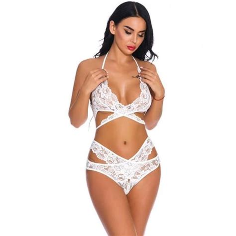 Sexy Femme Ensemble Lingerie Jarretière avec Porte Jarretelles Dentelle Soutien Gorge et Culotte