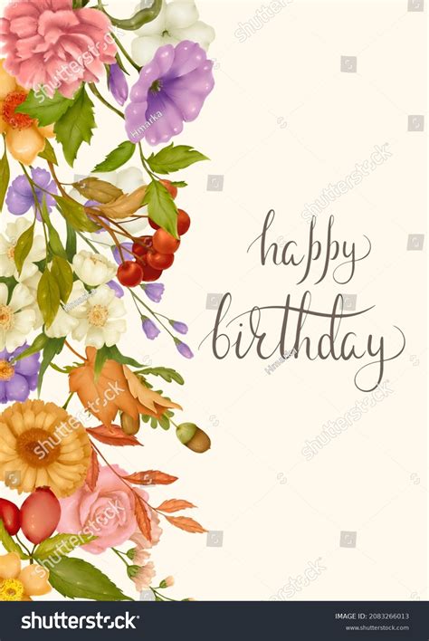 Happy Birthday Card Watercolor Flowers Stock Illustration 2083266013 | Shutterstock