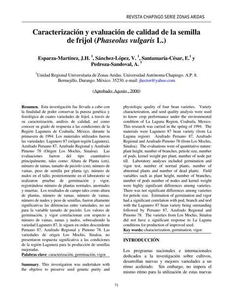 Pdf Caracterizaci N Y Evaluaci N De Calidad De La Semilla De Frijol