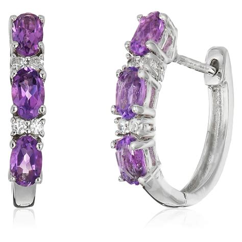 Pinctore Sterling Silver African Amethyst Small Hoop Earrings