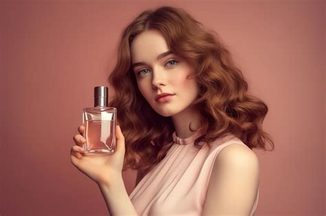 Premium Photo Woman Holding A Bottle Of Perfume With A Pink Background