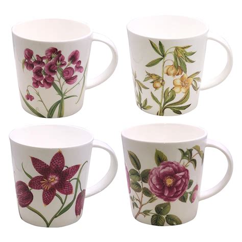 Assorted Floral Bone China Mug Set (Set of 4, 16 oz)