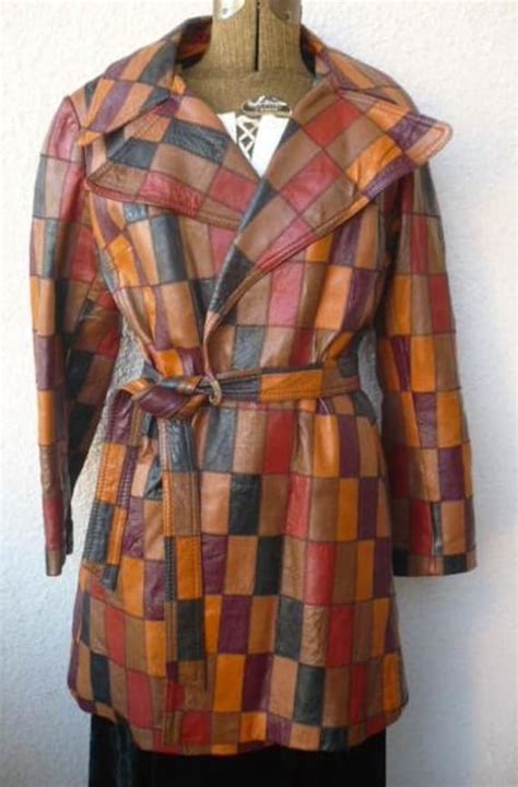 Vintage 70s Patchwork Leather Jacket Spy Trench Coat S M Price