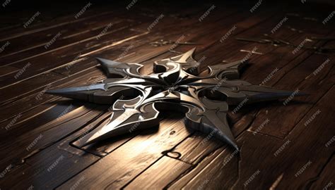 Premium Photo A Star Shaped Weapon On A Wooden Surface