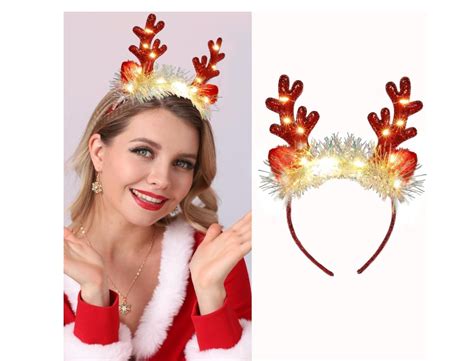 Fashband Tête de Noël rouge à paillettes avec bois de cerf pour