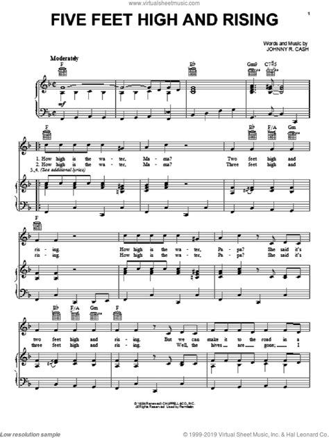 Five Feet High And Rising Sheet Music For Voice Piano Or Guitar