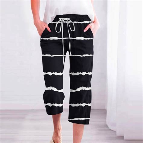 Cllios Wide Leg Linen Capris Pants For Women Summer Elastic Waist Pant