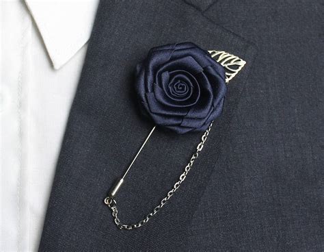 Navy Blue Lapel Pin Chain Suit Lapel Chain Rose Wedding Etsy