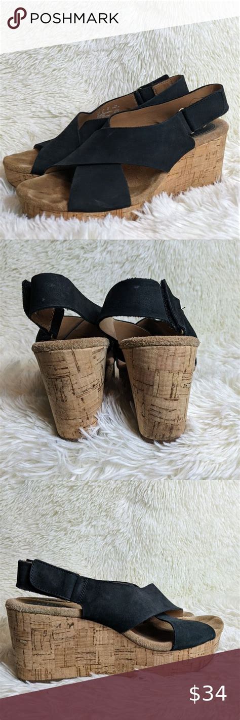 Clarks Black Cork Wedges 9