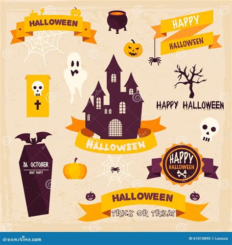 Halloween Badges And Labels In Vintage Style Stock Vector Illustration Of Orange Element