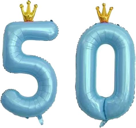 40 Inch Jumbo Blue 50th Birthday Foil Balloon Gold Crown