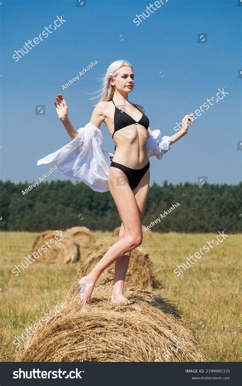 Sexy Blonde Woman Black Bikini White Stock Photo Shutterstock