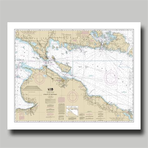 Straits of Mackinac Map Nautical Map Nautical Chart Map Art Print Poster - Etsy