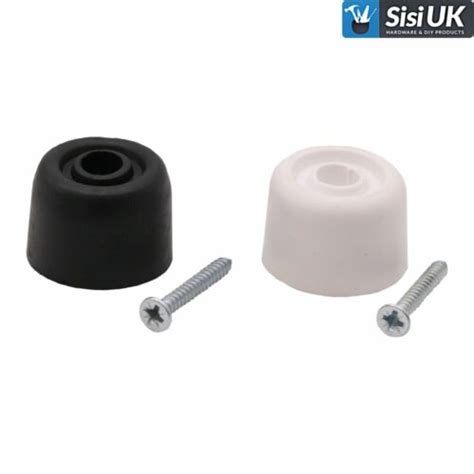 4x Rubber Door Stopper White Or Black 28mm Includes Screws Stops