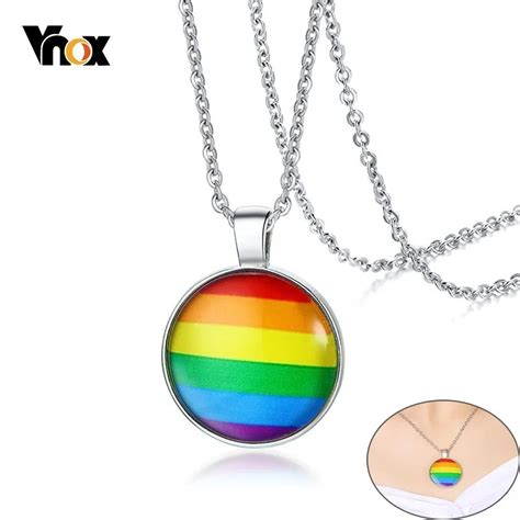 Vnox Rainbow Round Pendant Necklaces For Women Man Lgbt Lesbian Gay