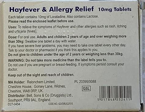 4 Months Supply Bells Healthcare Loratadine Hayfever Allergy Tablets