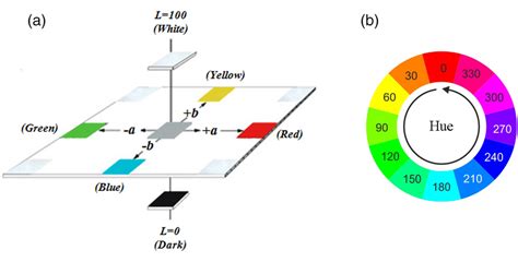 (a) CIE lab color space; and (b) hue color wheel | Download Scientific ...