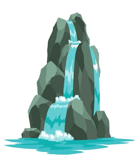 Premium Vector Cartoon River Cascade Waterfall Landscape With