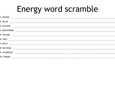 Energy Word Scramble Wordmint