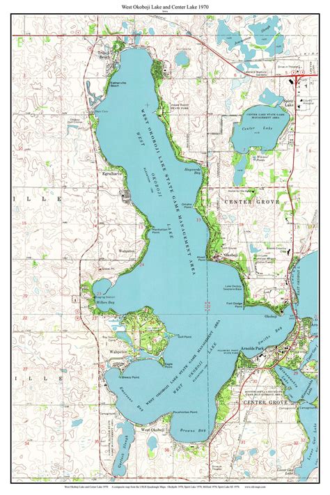 West Okoboji Lake And Center Lake 1970 Custom USGS Old Topographic