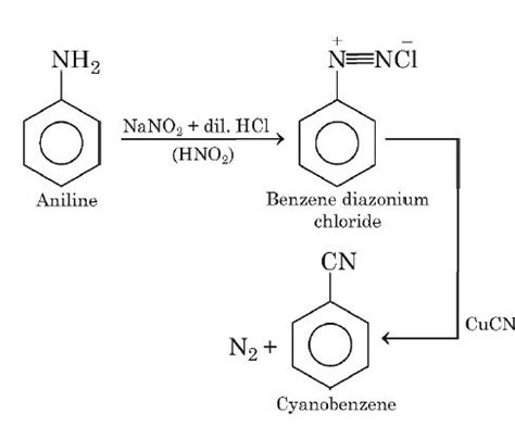 Reaction of aniline with NaNO2 +dill HCl at 0°C followed by reaction ...