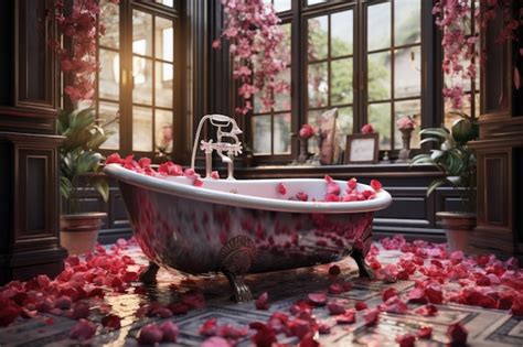 Premium Photo | Romantic bathtub decoration