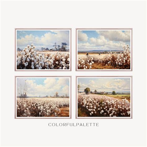 Set of 4 Cotton Field Painting Printable Wall Art Print Set Rural ...