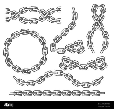 Set Of Iron Anchor Chains Drawn In Engraving Style Vector Illustration