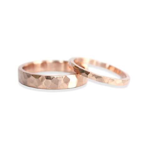 Hammered Rose Gold Wedding Band Set — TorchFire Studio