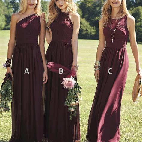 Mismatched Bridesmaid Dresses Long Chiffon Burgundy Cheap Lace Custom