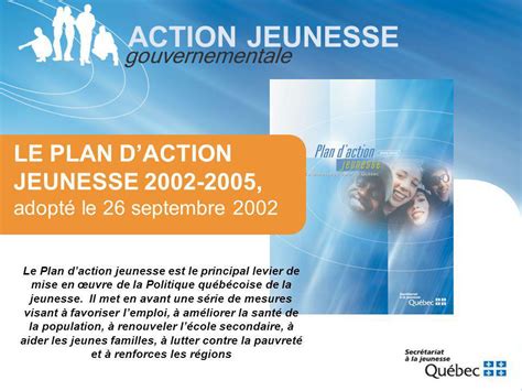 LA JEUNESSE AU CŒUR DU QUÉBEC ACTION JEUNESSE gouvernementale ppt