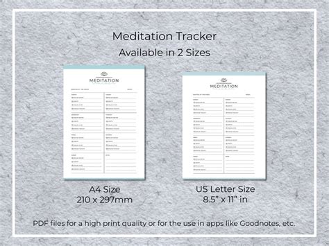 Meditation Tracker Printable Digital Weekly Meditation Challenge