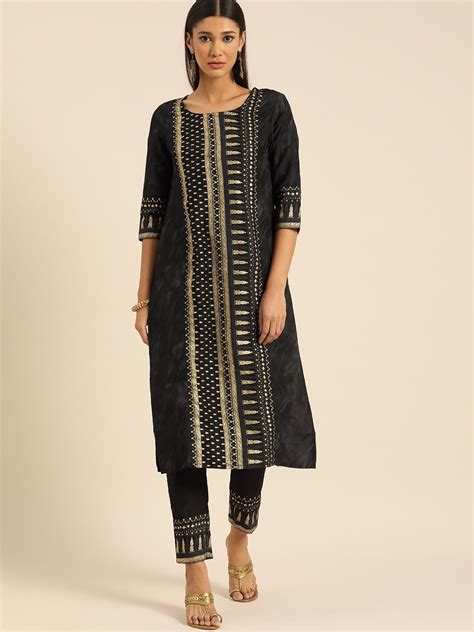 Buy Anouk Women Black Ethnic Motifs Printed Regular Kurta With Trousers