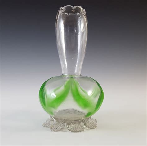 Victorian 1890s Clear And Green Trailed Glass Tulip Vase Tulips In Vase Glass Candlesticks