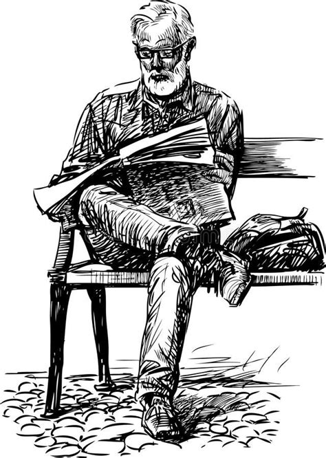 Man Reads A Newspaper Vector Drawing Of An Old Man Reading A Newspaper On A Ben Sponsored