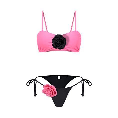 Kitem Pcs Set Women Bikini Set Sling Flower Decor Bra Lace Up Briefs Set Three Dimensional