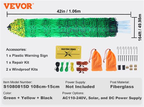 Vevor Electric Fence Netting 42 H X 164 L Pe Net Fencing With Posts And Double Spiked Stakes