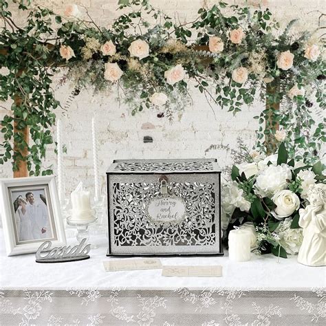 Ourwarm Silver Wedding Card Box With Lock Wooden T Card Box For