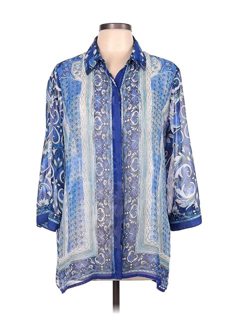 Chico S 100 Polyester Color Block Paisley Multi Color Blue 3 4 Sleeve