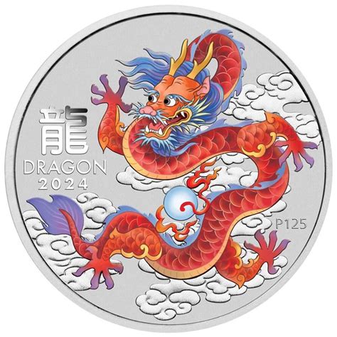 Australia Lunar Series Iii Red Dragon Oz Silver Colorized Coin